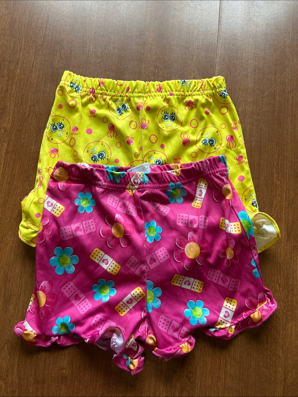 Girls' Bright Yellow & Pink Cartoon Pajama Shorts two pairs size 4T